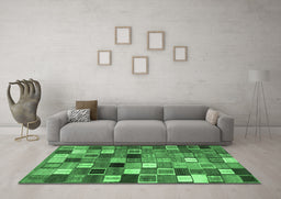 Machine Washable Abstract Emerald Green Contemporary Area Rugs in a Living Room,, wshcon1620emgrn