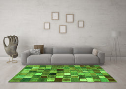 Machine Washable Abstract Green Contemporary Area Rugs in a Living Room,, wshcon1620grn