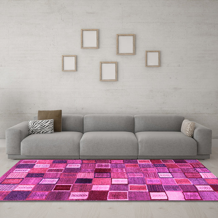Machine Washable Abstract Pink Contemporary Rug in a Living Room, wshcon1620pnk