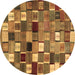 Round Machine Washable Abstract Brown Contemporary Rug, wshcon1620brn