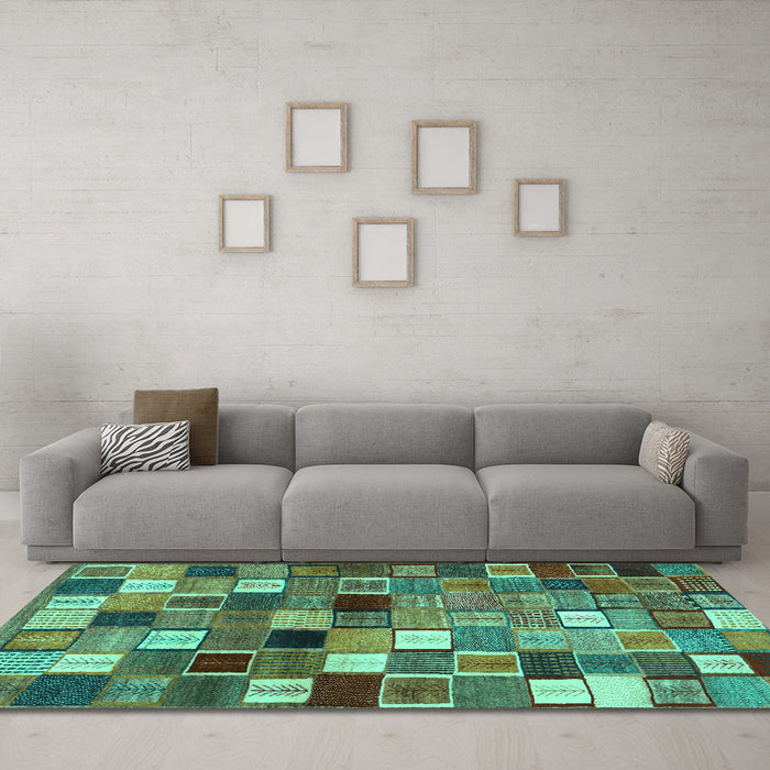 Machine Washable Abstract Turquoise Contemporary Area Rugs in a Living Room,, wshcon1620turq