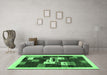 Machine Washable Abstract Emerald Green Contemporary Area Rugs in a Living Room,, wshcon1622emgrn