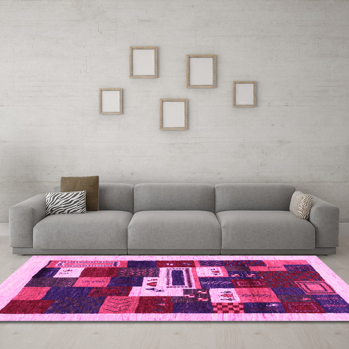 Machine Washable Abstract Pink Contemporary Rug in a Living Room, wshcon1622pnk