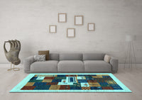 Machine Washable Abstract Light Blue Contemporary Rug, wshcon1622lblu