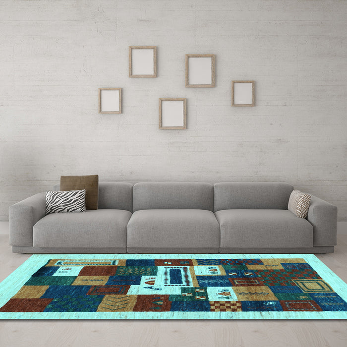 Machine Washable Abstract Light Blue Contemporary Rug in a Living Room, wshcon1622lblu