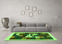 Machine Washable Abstract Green Contemporary Rug, wshcon1622grn