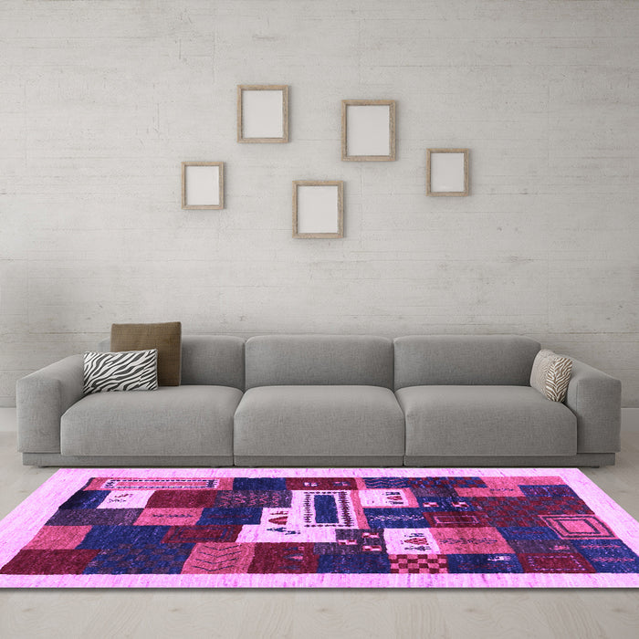 Machine Washable Abstract Purple Contemporary Area Rugs in a Living Room, wshcon1622pur