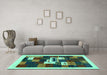 Machine Washable Abstract Turquoise Contemporary Area Rugs in a Living Room,, wshcon1622turq