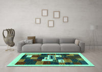 Machine Washable Abstract Turquoise Contemporary Rug, wshcon1622turq