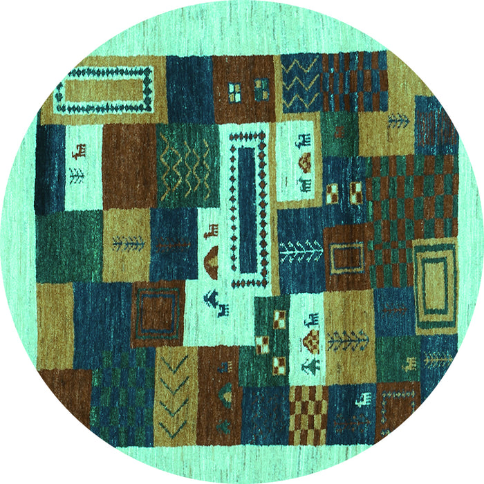 Round Abstract Turquoise Contemporary Rug, con1622turq