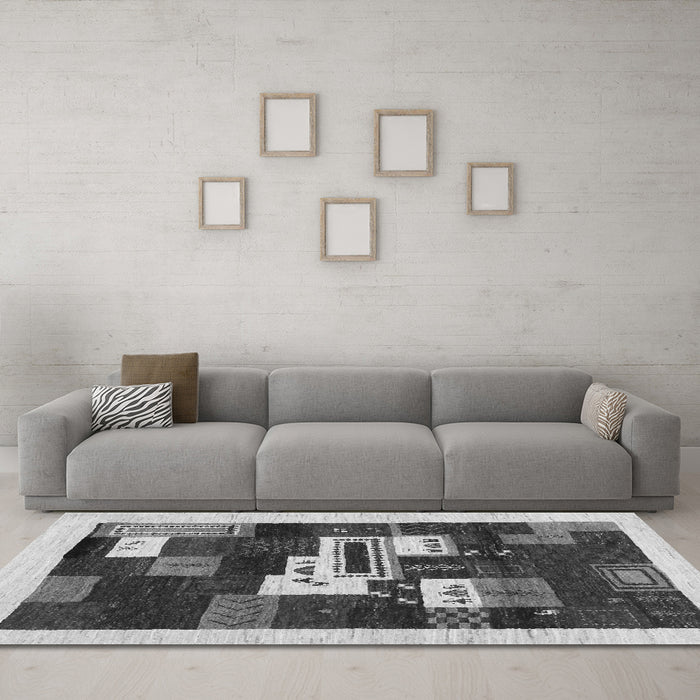 Machine Washable Abstract Gray Contemporary Rug in a Living Room,, wshcon1622gry