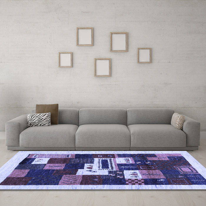 Machine Washable Abstract Blue Contemporary Rug in a Living Room, wshcon1622blu