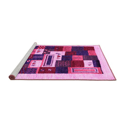 Sideview of Machine Washable Abstract Pink Contemporary Rug, wshcon1622pnk