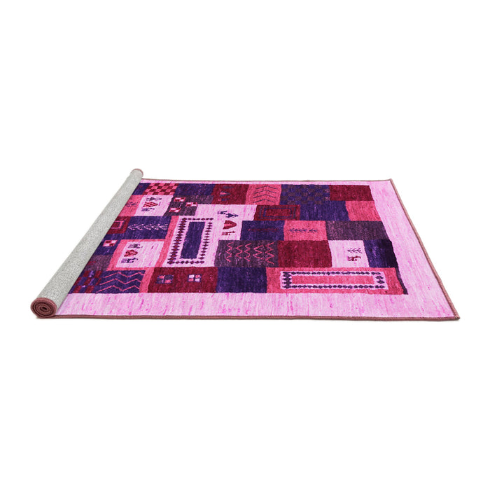 Sideview of Machine Washable Abstract Pink Contemporary Rug, wshcon1622pnk