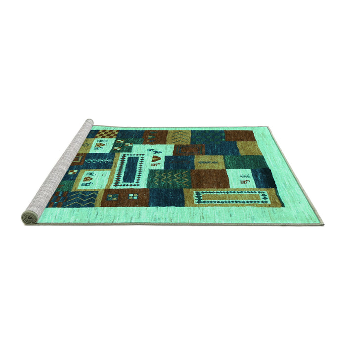 Sideview of Machine Washable Abstract Turquoise Contemporary Area Rugs, wshcon1622turq