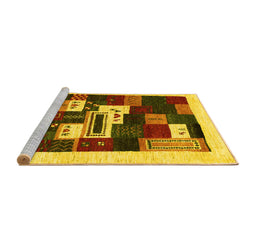 Sideview of Machine Washable Abstract Yellow Contemporary Rug, wshcon1622yw