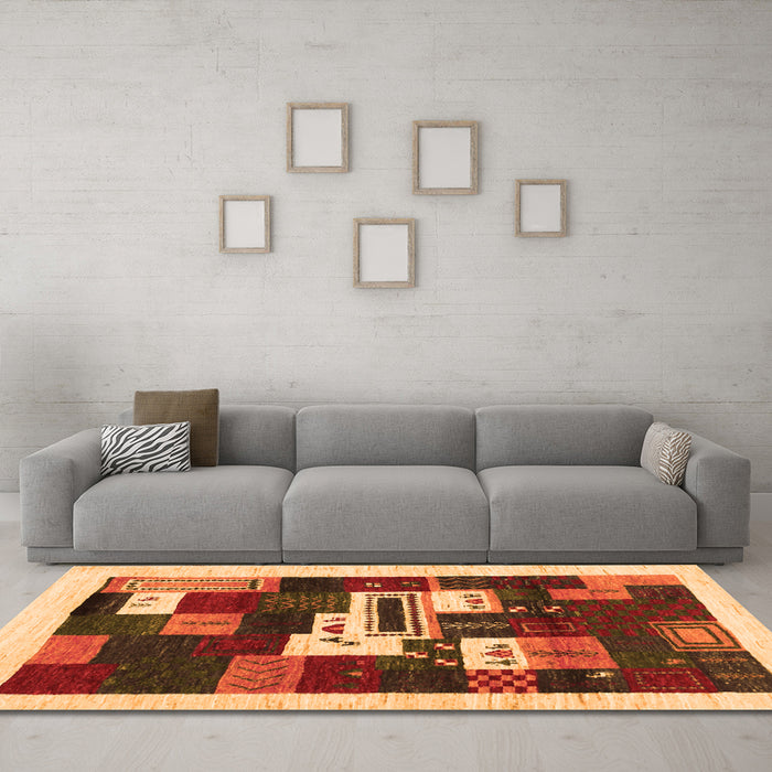 Machine Washable Abstract Orange Contemporary Area Rugs in a Living Room, wshcon1622org
