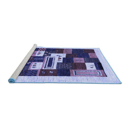 Sideview of Machine Washable Abstract Blue Contemporary Rug, wshcon1622blu