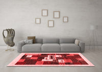 Machine Washable Abstract Red Contemporary Rug, wshcon1622red