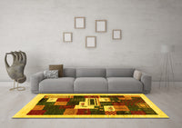 Machine Washable Abstract Yellow Contemporary Rug, wshcon1622yw