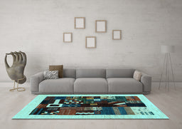 Machine Washable Abstract Light Blue Contemporary Rug in a Living Room, wshcon1623lblu