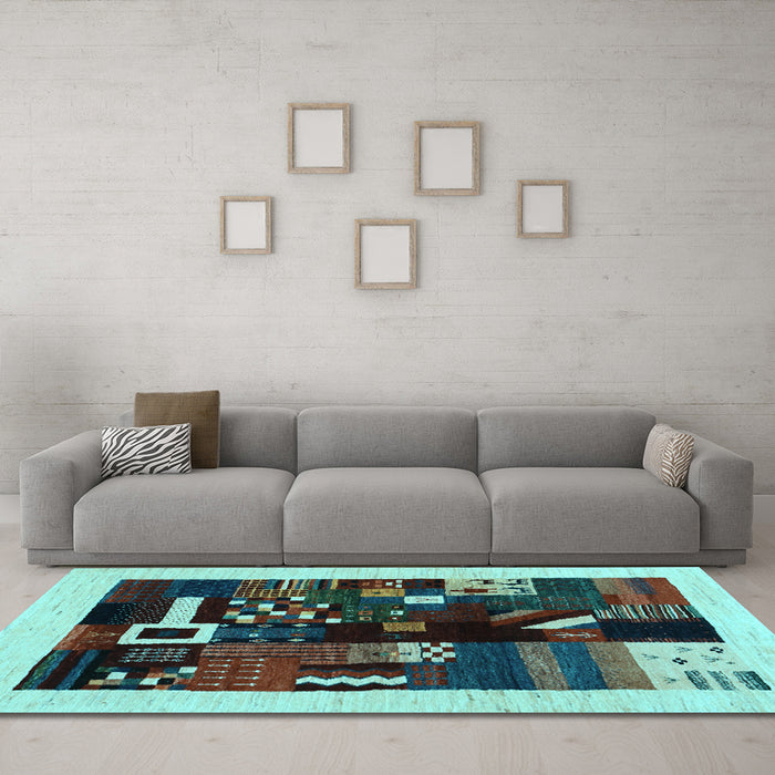 Machine Washable Abstract Light Blue Contemporary Rug in a Living Room, wshcon1623lblu