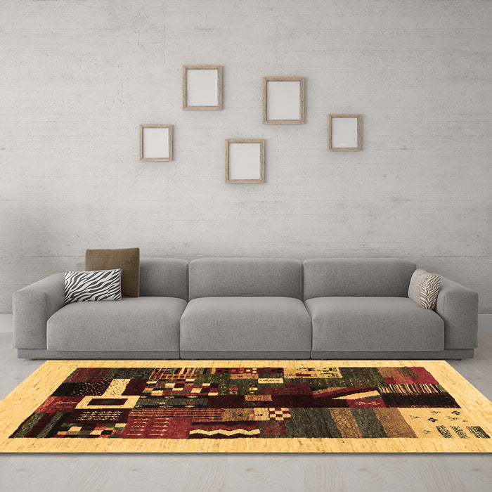 Machine Washable Abstract Brown Contemporary Rug in a Living Room,, wshcon1623brn