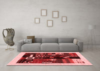 Machine Washable Abstract Red Contemporary Rug, wshcon1623red