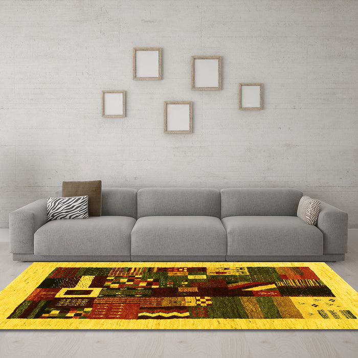 Machine Washable Abstract Yellow Contemporary Rug in a Living Room, wshcon1623yw