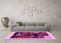 Machine Washable Abstract Pink Contemporary Rug, wshcon1623pnk