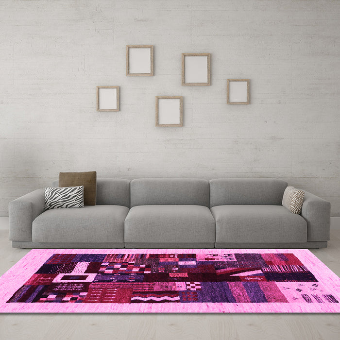 Machine Washable Abstract Pink Contemporary Rug in a Living Room, wshcon1623pnk
