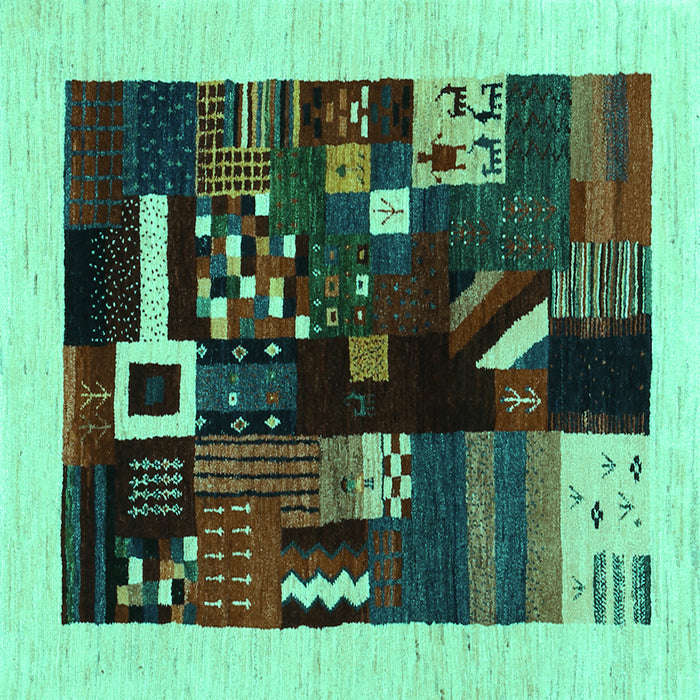 Square Machine Washable Abstract Turquoise Contemporary Area Rugs, wshcon1623turq