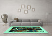 Machine Washable Abstract Turquoise Contemporary Area Rugs in a Living Room,, wshcon1623turq