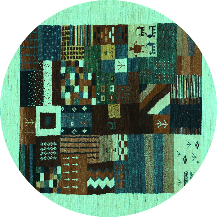 Round Abstract Turquoise Contemporary Rug, con1623turq