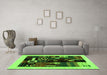 Machine Washable Abstract Green Contemporary Area Rugs in a Living Room,, wshcon1623grn