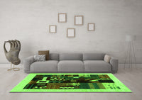 Machine Washable Abstract Green Contemporary Rug, wshcon1623grn