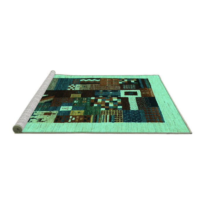 Sideview of Machine Washable Abstract Turquoise Contemporary Area Rugs, wshcon1623turq