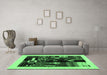 Machine Washable Abstract Emerald Green Contemporary Area Rugs in a Living Room,, wshcon1623emgrn