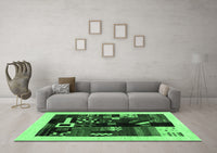 Machine Washable Abstract Emerald Green Contemporary Rug, wshcon1623emgrn