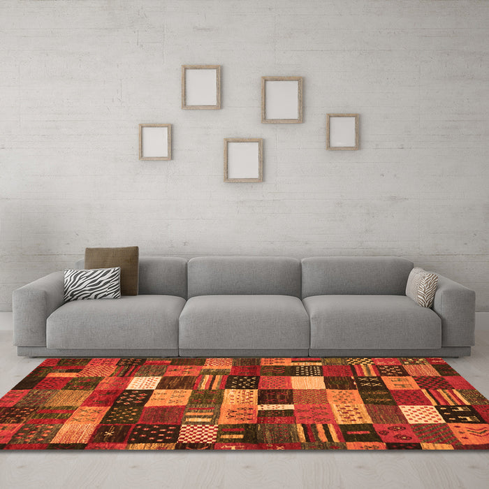 Machine Washable Abstract Orange Contemporary Area Rugs in a Living Room, wshcon1624org