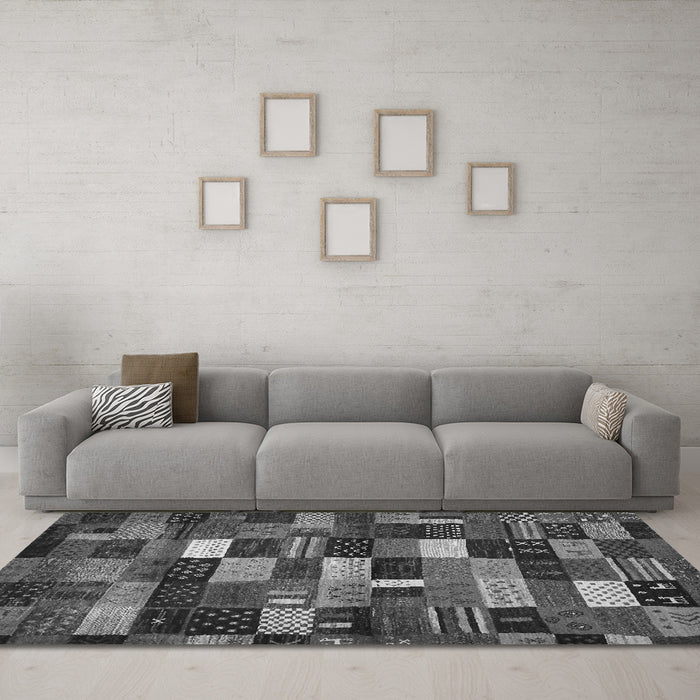 Machine Washable Abstract Gray Contemporary Rug in a Living Room,, wshcon1624gry