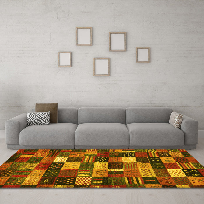 Machine Washable Abstract Yellow Contemporary Rug in a Living Room, wshcon1624yw