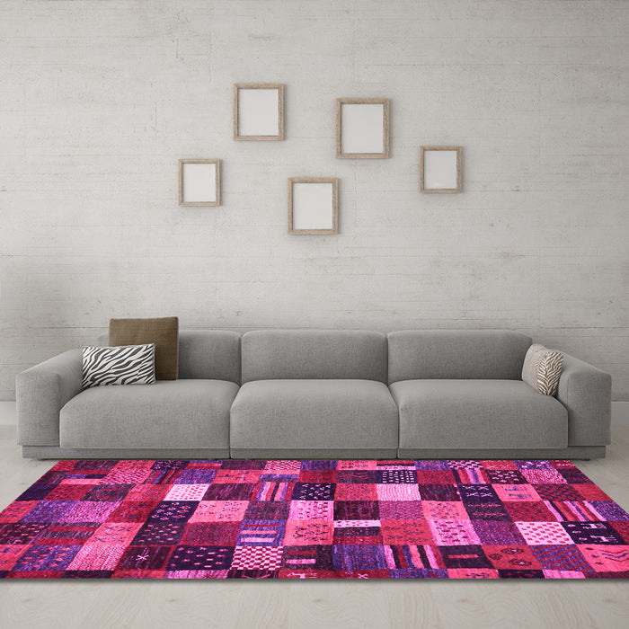 Machine Washable Abstract Pink Contemporary Rug in a Living Room, wshcon1624pnk