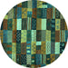 Round Machine Washable Abstract Turquoise Contemporary Area Rugs, wshcon1624turq