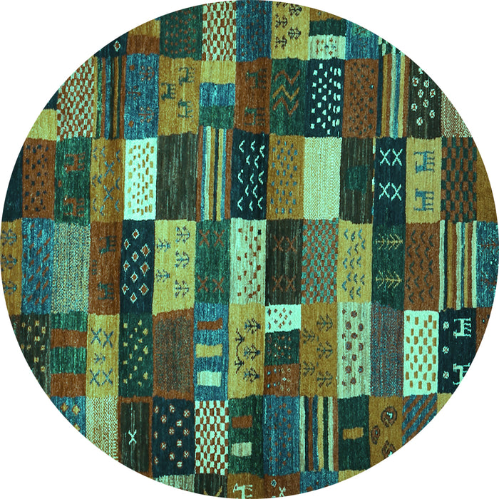 Round Abstract Turquoise Contemporary Rug, con1624turq
