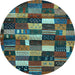 Round Abstract Light Blue Contemporary Rug, con1624lblu