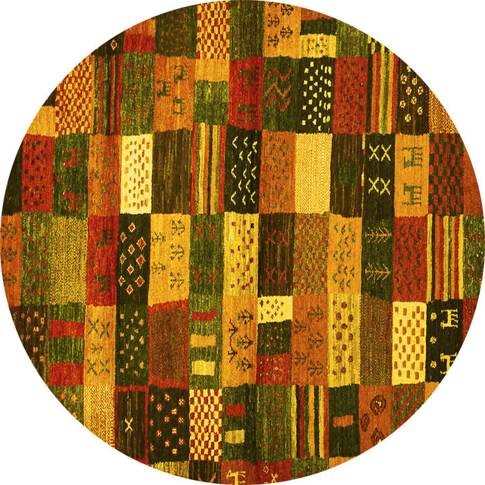 Round Machine Washable Abstract Yellow Contemporary Rug, wshcon1624yw