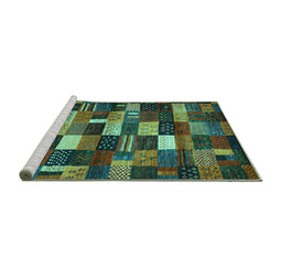 Sideview of Machine Washable Abstract Turquoise Contemporary Area Rugs, wshcon1624turq