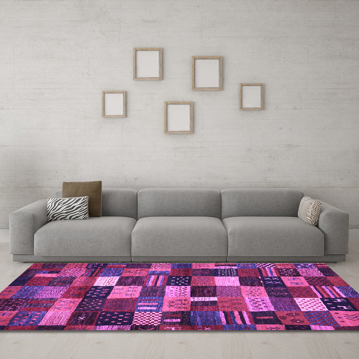 Machine Washable Abstract Purple Contemporary Area Rugs in a Living Room, wshcon1624pur