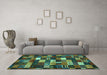 Machine Washable Abstract Turquoise Contemporary Area Rugs in a Living Room,, wshcon1624turq